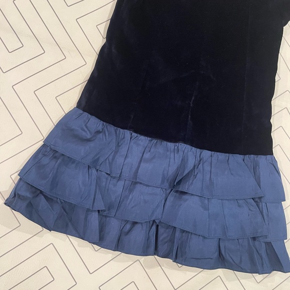 Bergdorf Goodman Navy Velveteen Drop Waist Dress - Picture 11 of 11